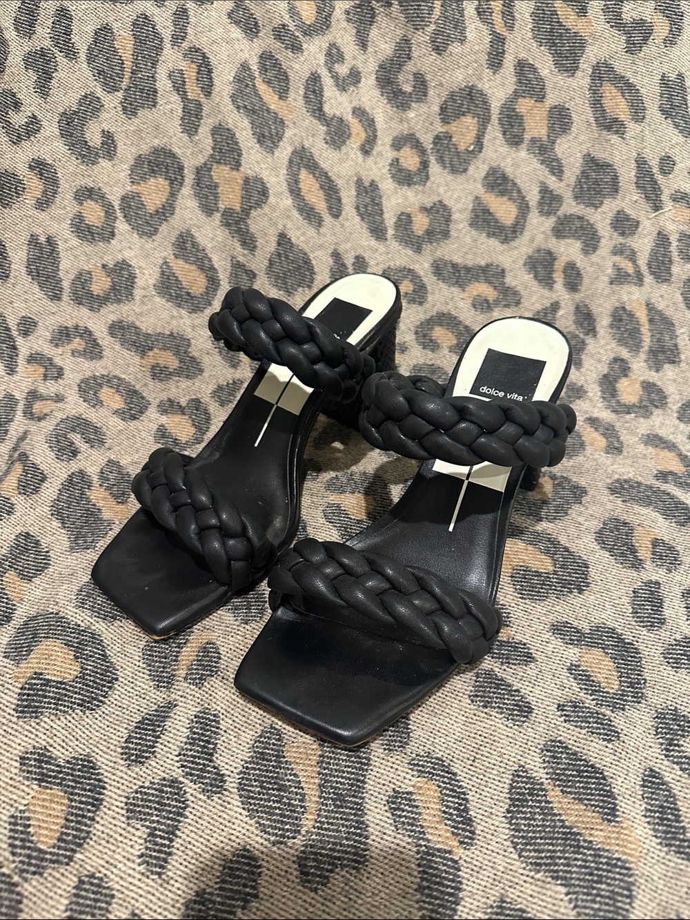 Dolce Vita Black Braided Strap Heeled Sandals